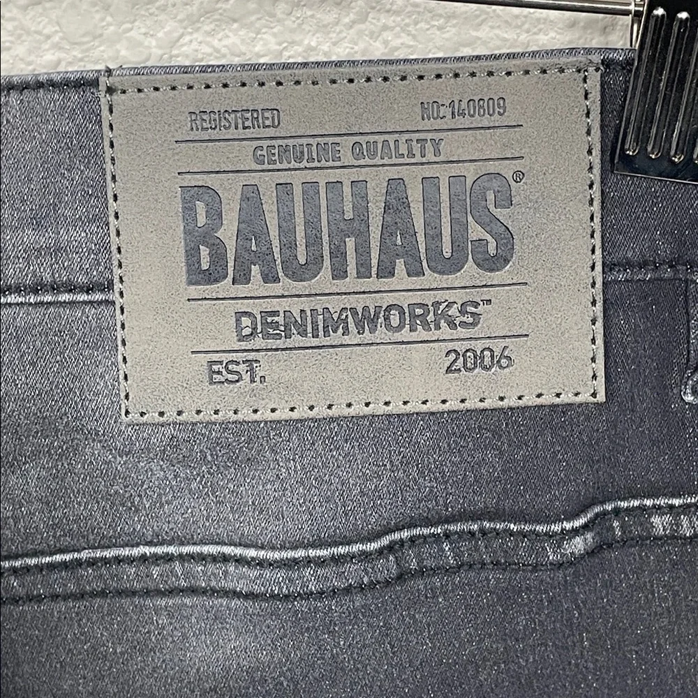New Bauhaus Frankie Deluxe 5 Pocket Straight Fit Jeans Dark Grey Wash Sz 36